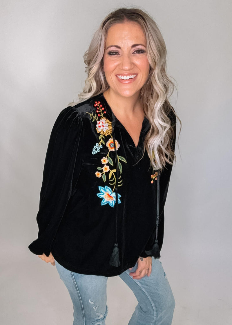 Black Velvet Embroidered Top
