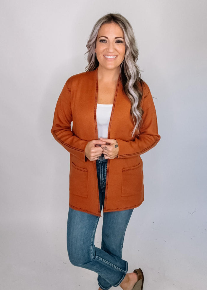 Chestnut Faux Stitch Cardigan