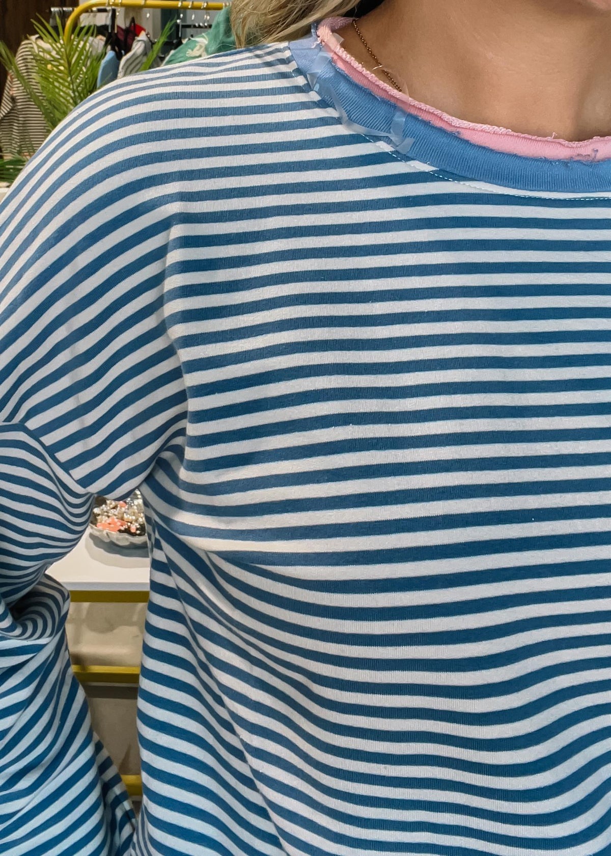 Blue and Pink Micro Stripe Pullover