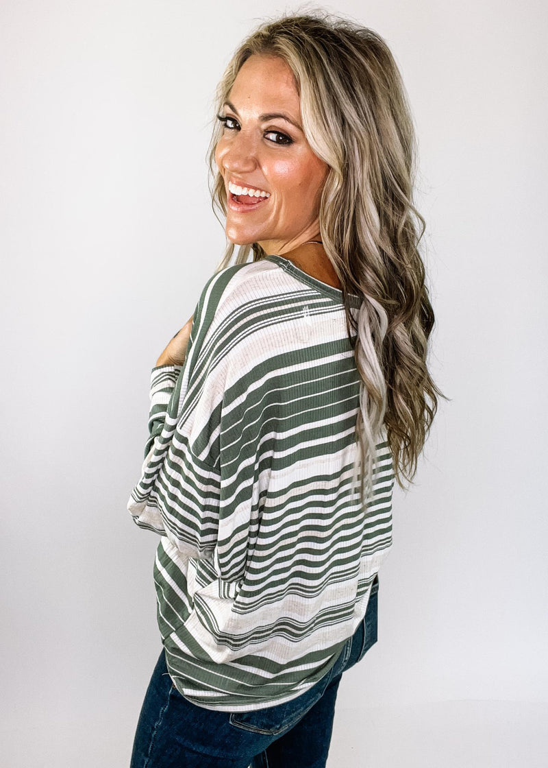 Green Striped Dolman Top