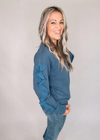 Slate Pullover with Ruffle Sleeves