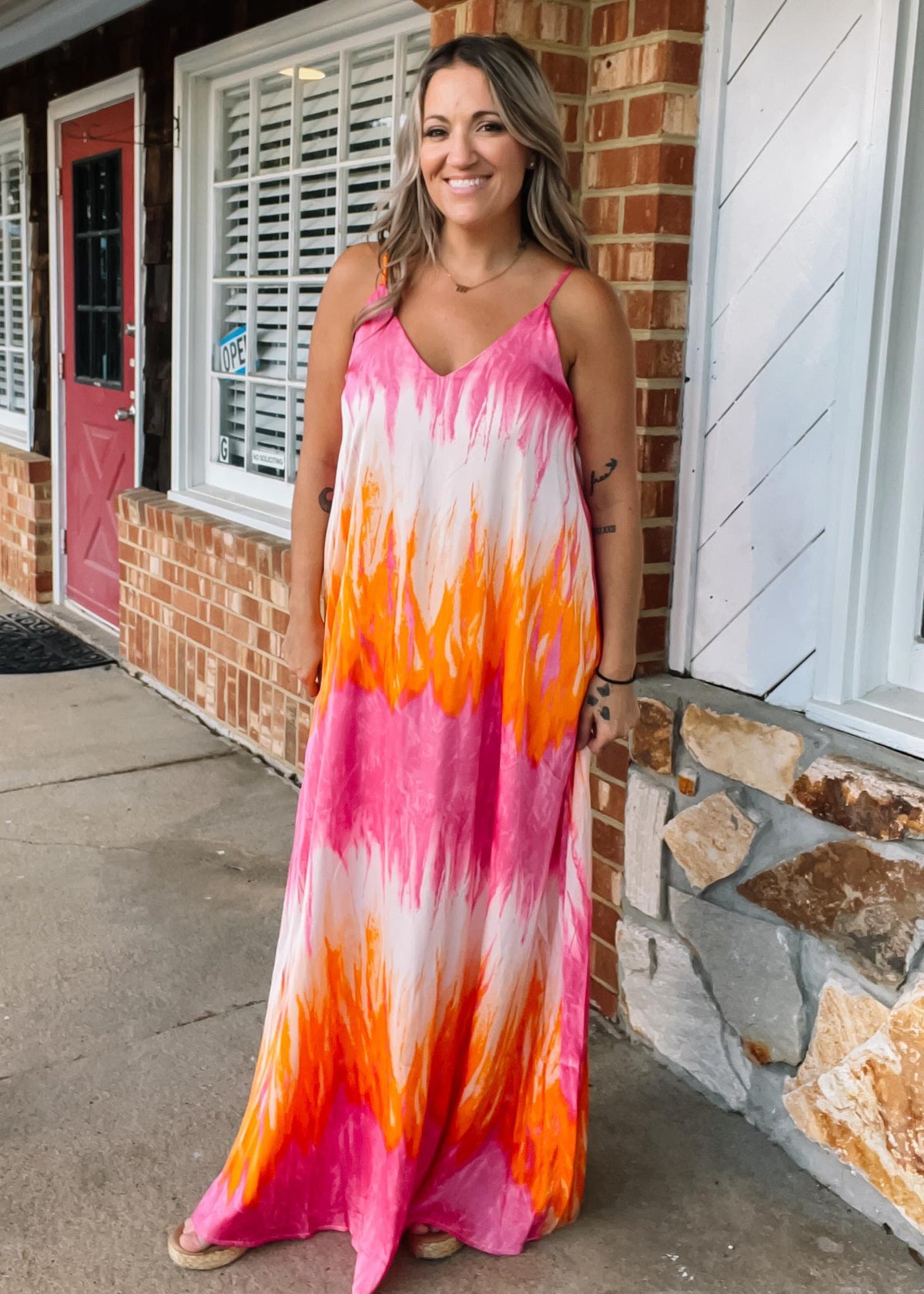 Pink and Orange Cami Dress Medium