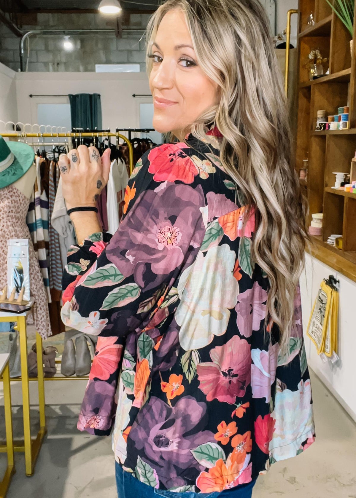 Floral Button Front Boho Blouse