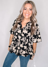 BLACK FRIDAY- Black Floral Blouse