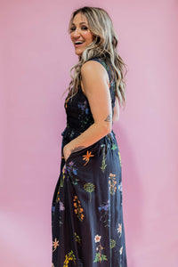 Black Smocked Top Floral Maxi