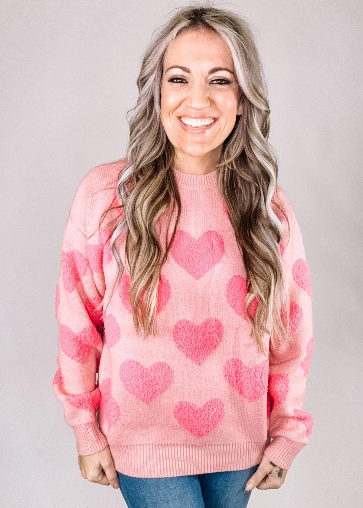 Pink Heart Knit Sweater