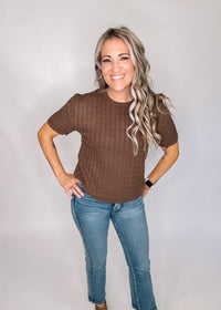 Short Sleeve Cable Knit Top