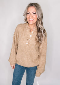 BLACK FRIDAY - Golden Glow Button Henley Sweater