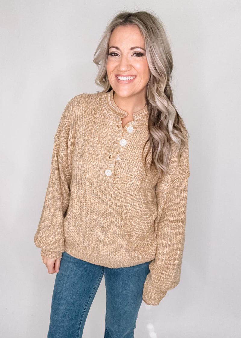 BLACK FRIDAY - Golden Glow Button Henley Sweater