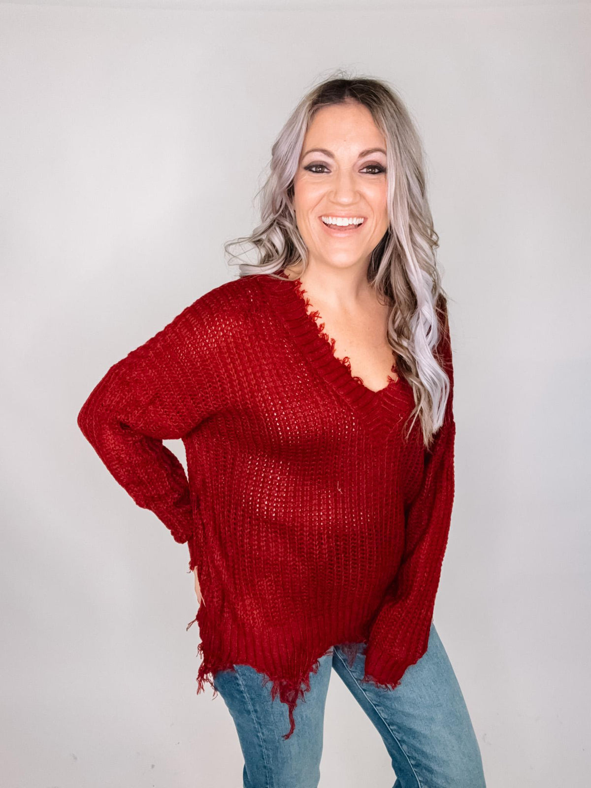 Distressed Hem Knit Sweater