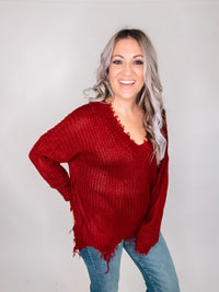 Distressed Hem Knit Sweater