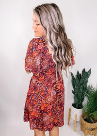 Berry Ruffle Sleeve Twist Front Dress