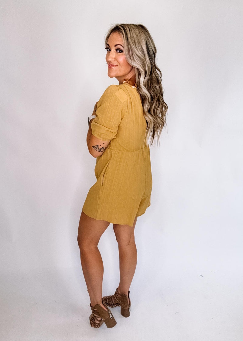 Mustard Lace Front Romper Large Mustard Lace Front Romper Large