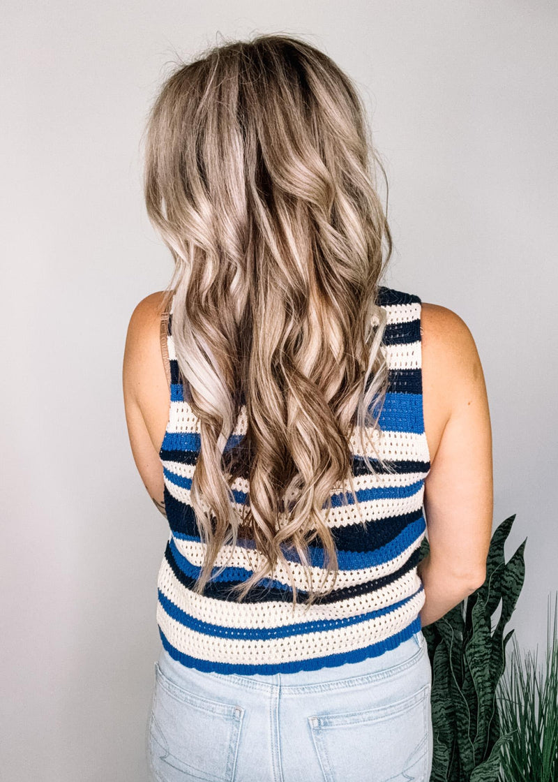 Wavy Navy Knit Top