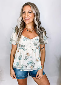 Rustic Floral Babydoll Blouse