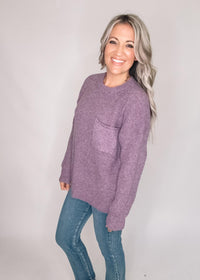 Oversized Purple Sweater with Chest Pocket