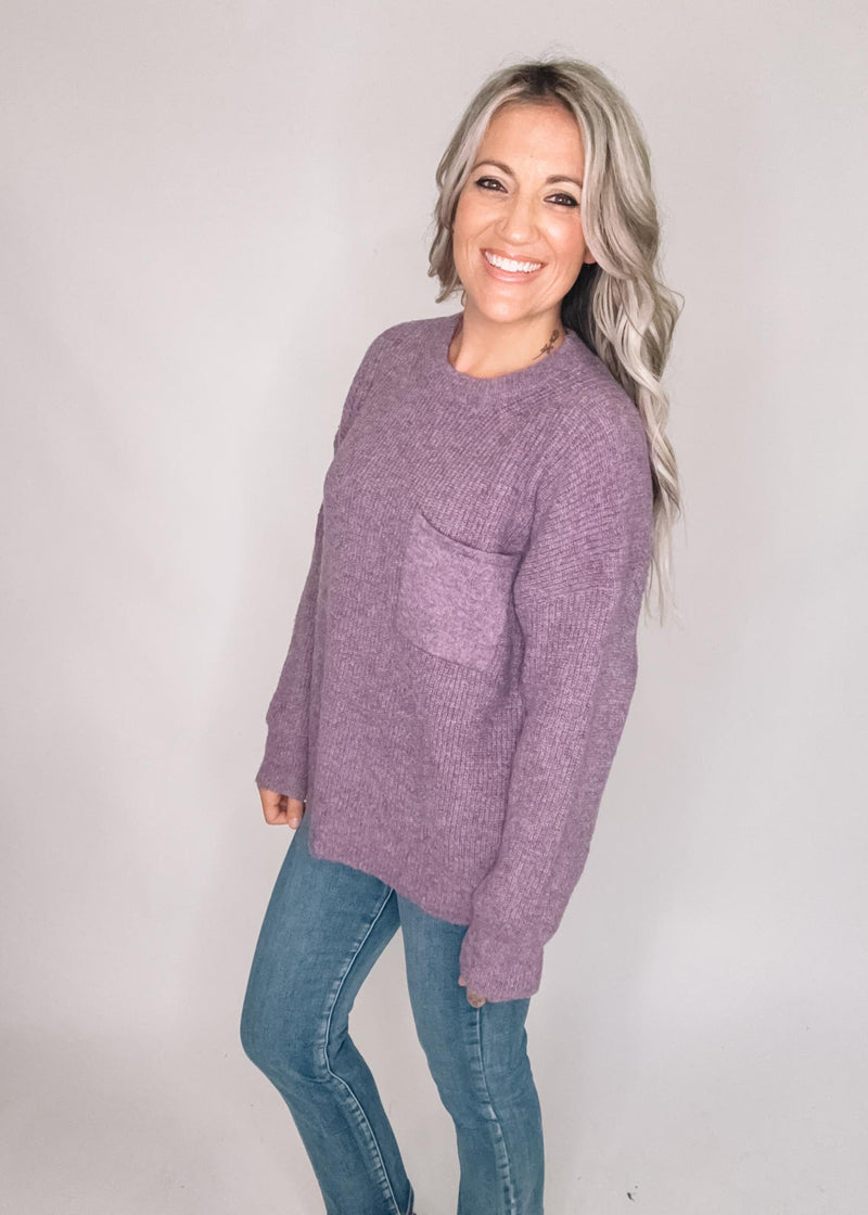 Oversized Purple Sweater with Chest Pocket