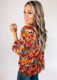 Warm Floral Chiffon Floral Blouse