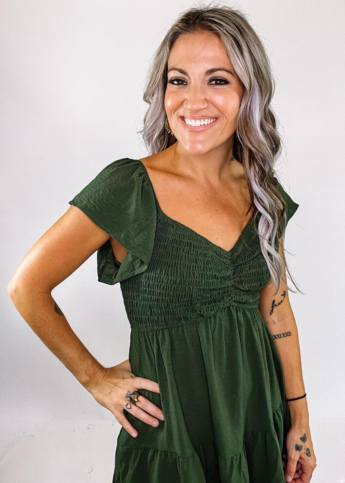 Green Smocked Top Mini Dress