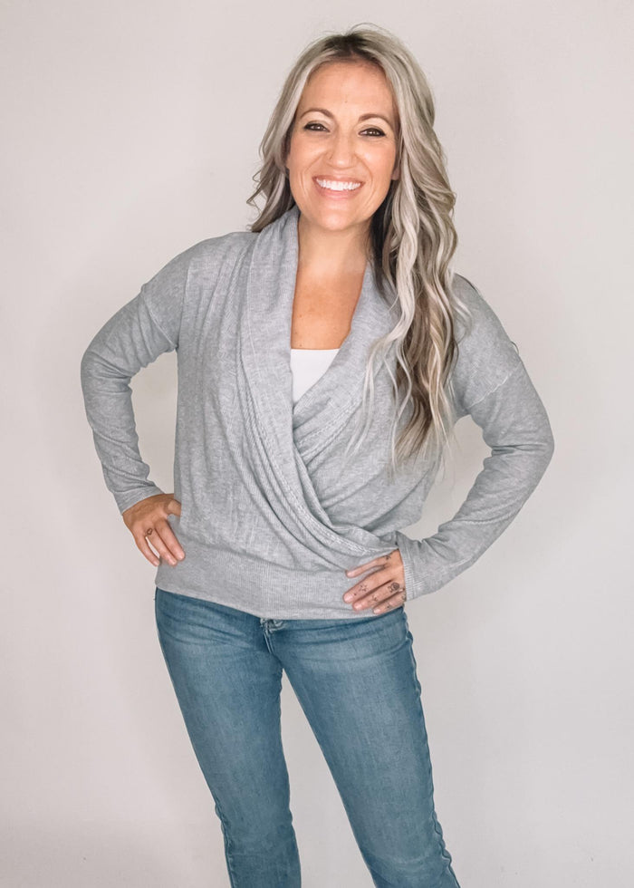 Heather Grey Surplice Shawl Top