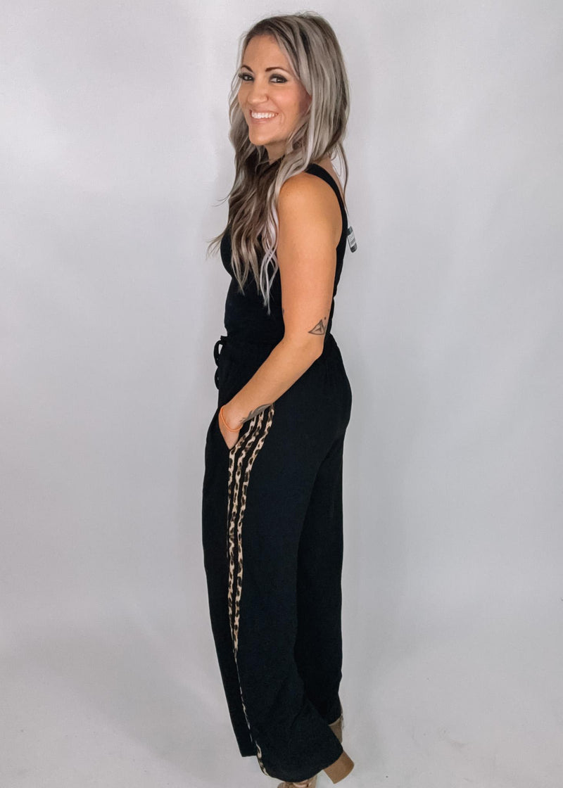 Black Jogger Wide Legs with Animal Print