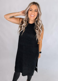 Side Button Sleeveless Open Longline Sweater