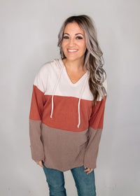 Cream Rust Ribbed Hoodie