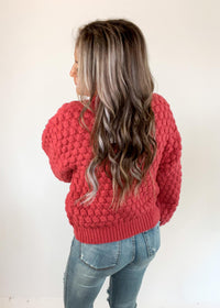 Raspberry Textured Balloon Sleeve Sweater