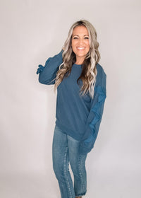 Slate Pullover with Ruffle Sleeves