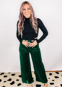 Green Corduroy Crop with Bow Detail