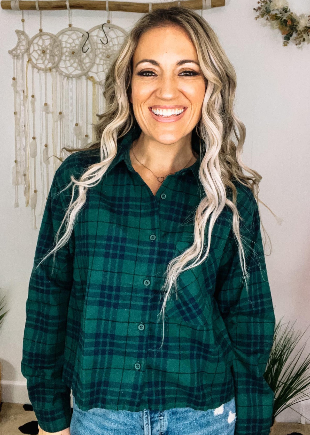 Green and Navy Plaid Midi Flannel