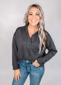 Charcoal Exposed Seam Polo Top
