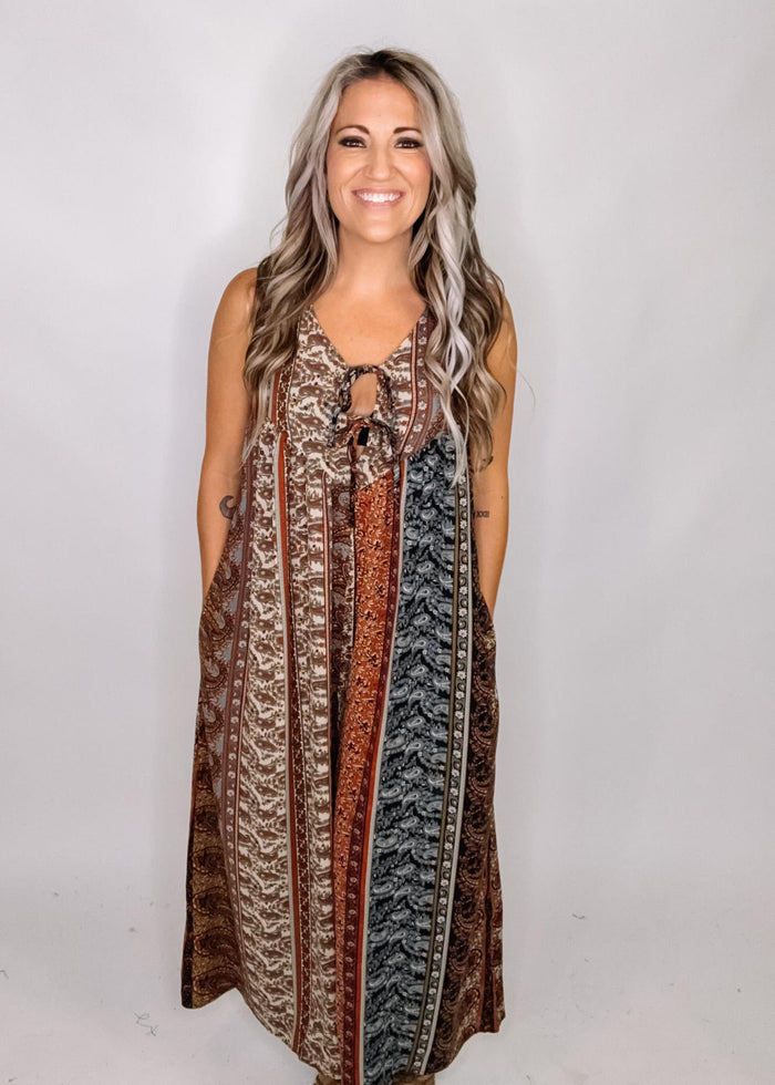 Rust Printed Wide Leg Jumpsuit