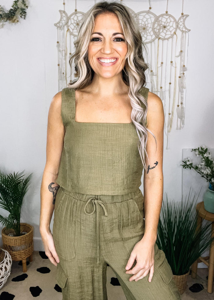 Olive Cargo Pant and Tank Set