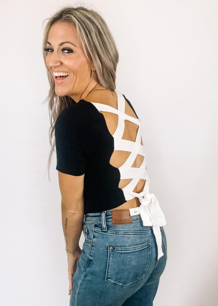 Short Sleeve Criss Cross Back Top