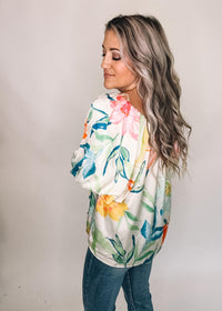 Colorful Floral Cream Satin Blouse