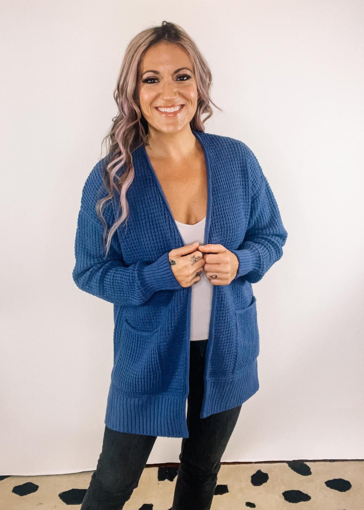 A - Waffle Open Cardigan