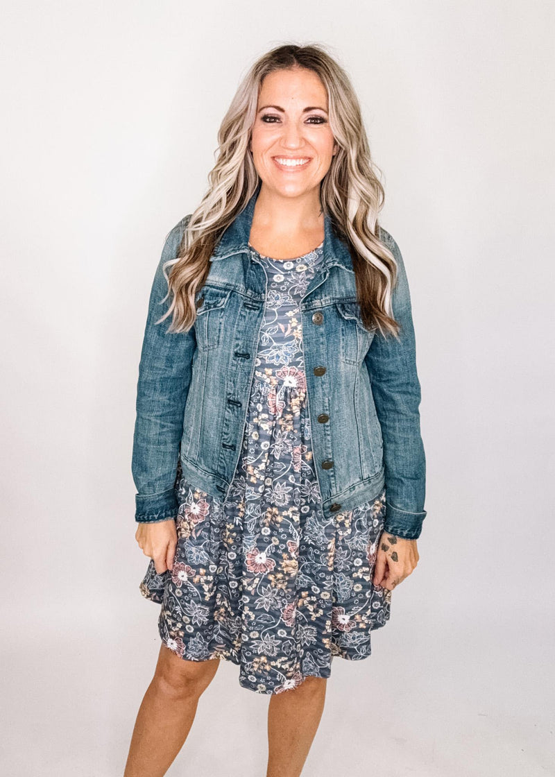 Soft Blue Floral Print Babydoll Dress