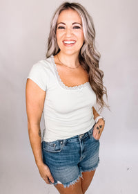 Ribbed Knit Top with Lace & Bow Trim