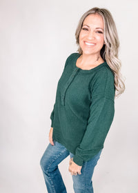 Hunter Green Ribbed Henley Top