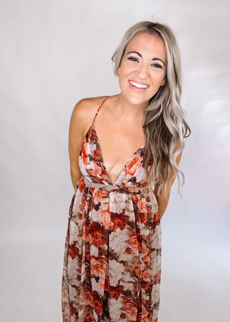 Fall Floral Cross Maxi Maxi Dress
