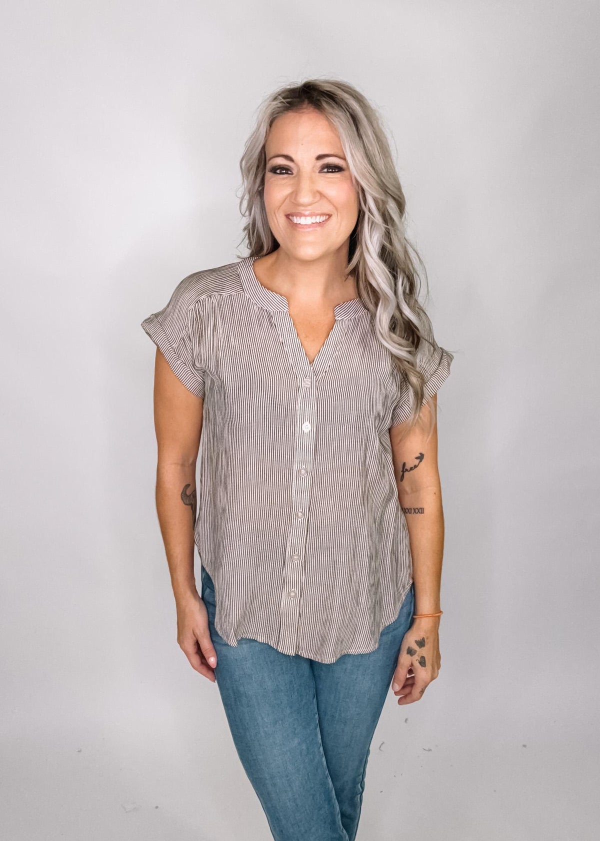 Champagne Pinstripe Top