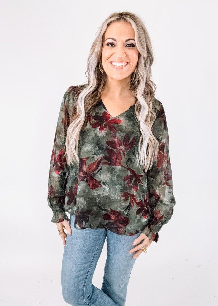 Soft Printed Long Poet Sleeve Top