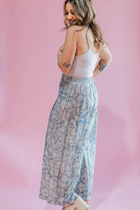 Light Blue Damask Wide Leg Pants