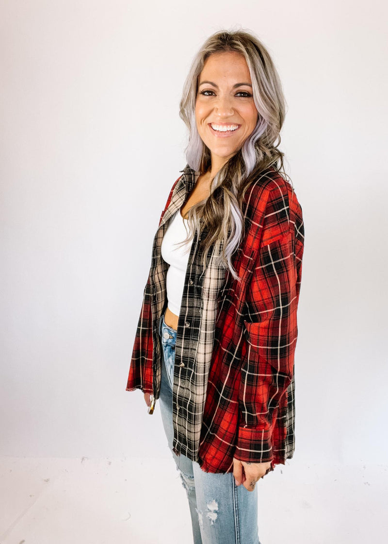 Mixed Flannel Long Sleeve Top