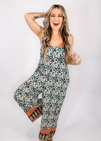 Emerald and Ivory Floral Jumpsuit