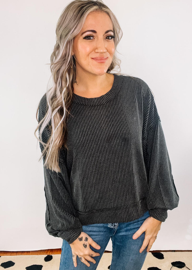 Oversized Two Toned Otto Ribbed Knit Top