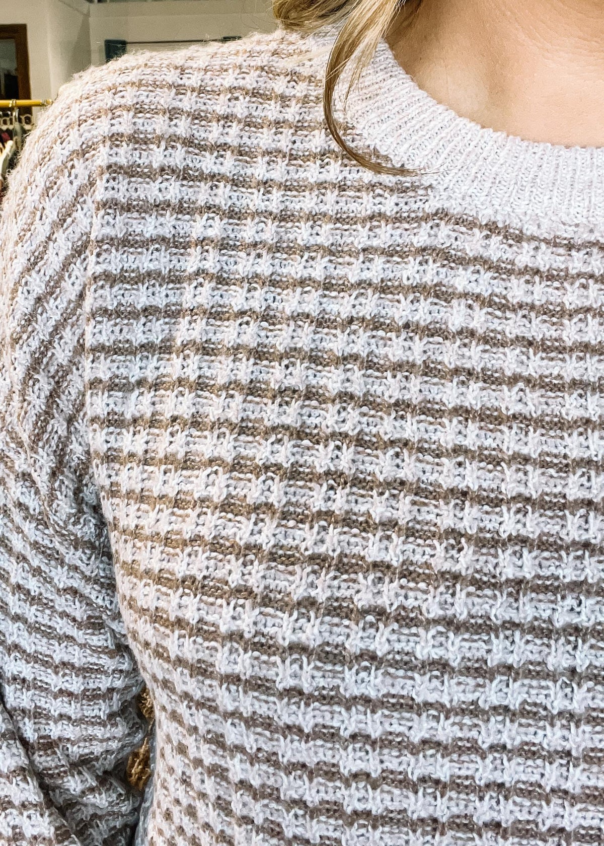 Ivory and Taupe Waffle Knit Sweater