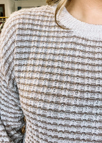 Ivory and Taupe Waffle Knit Sweater
