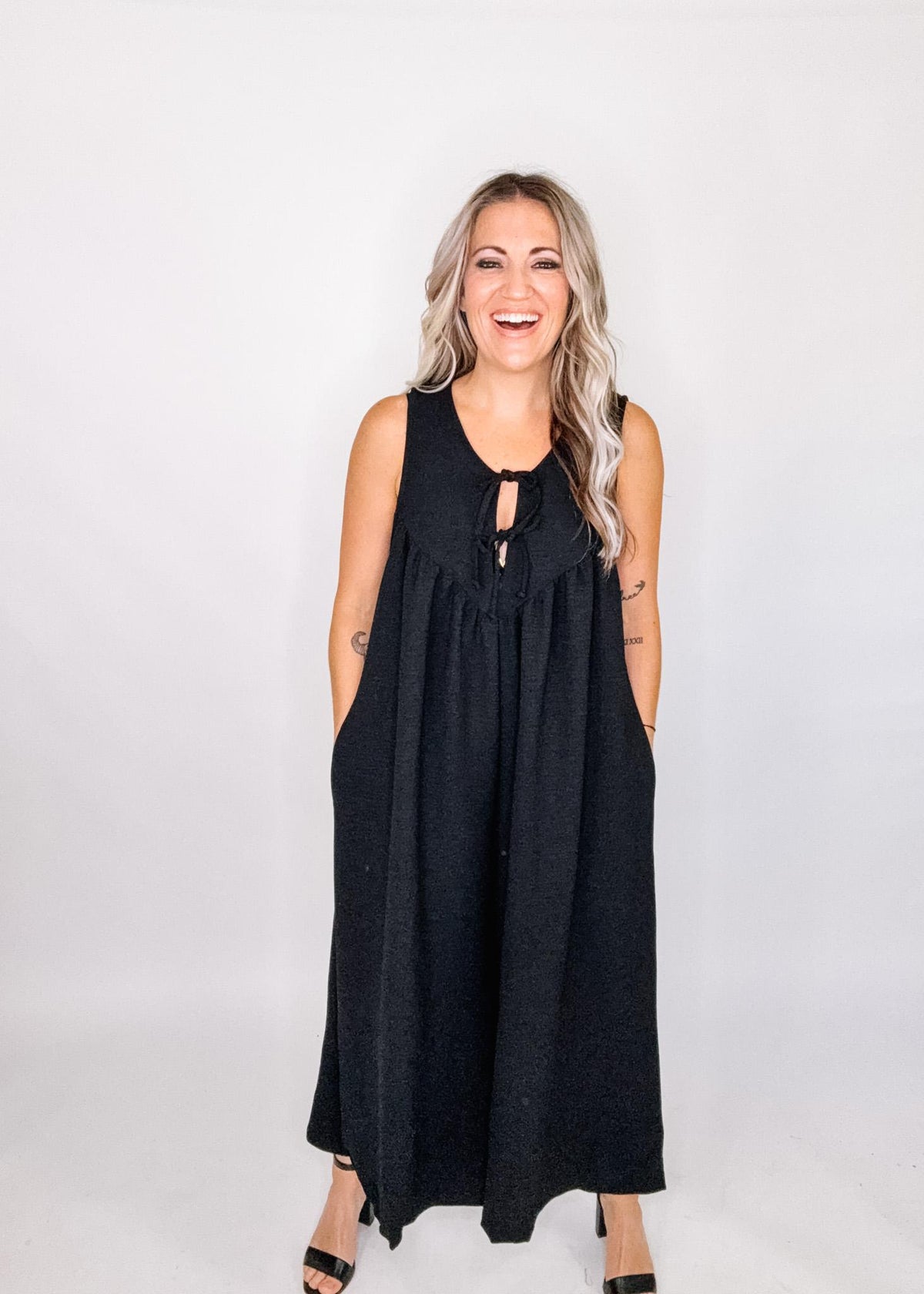 Black Wide Leg Jumpsuit with Ribbon Detail